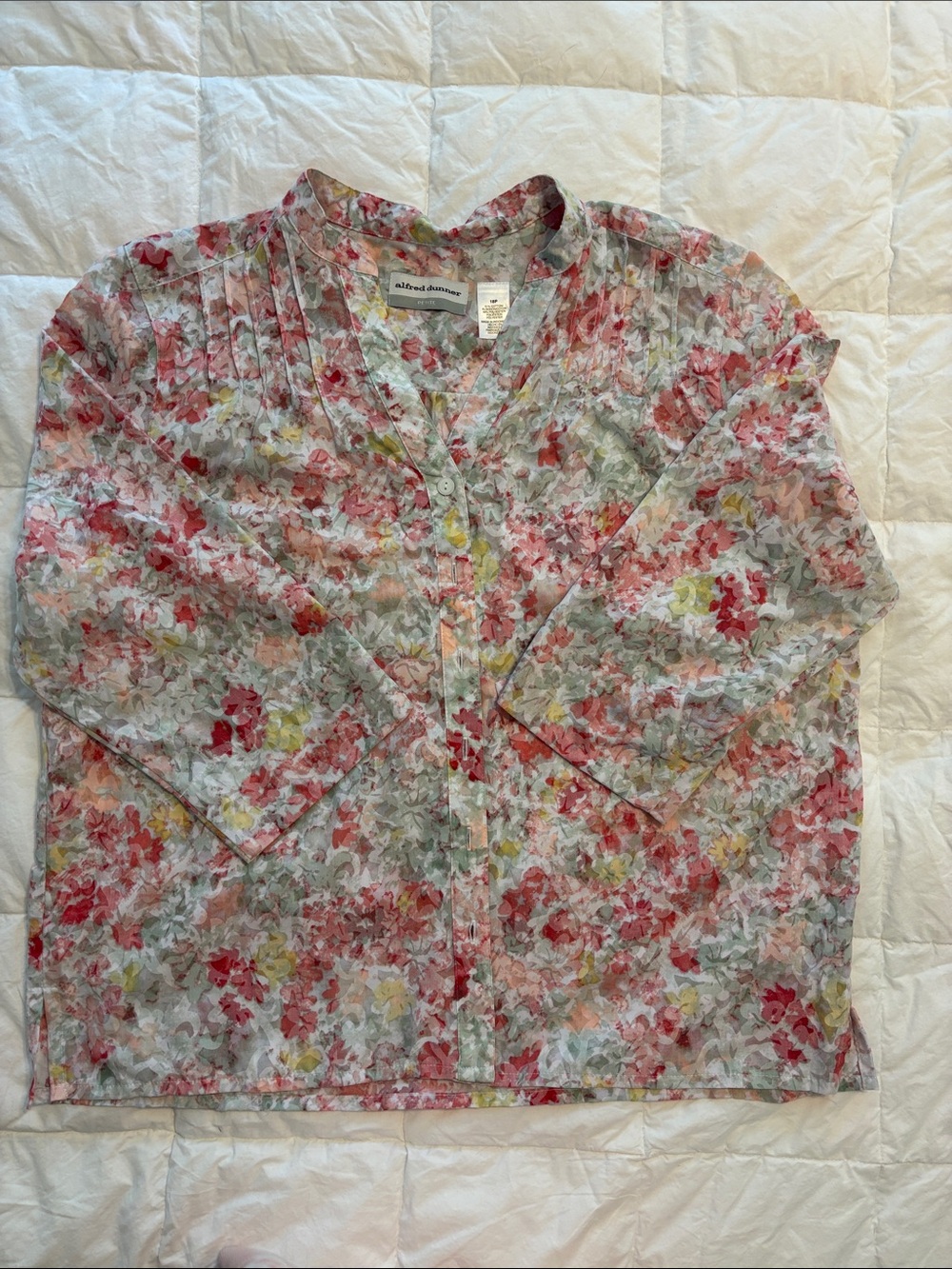 Alfred Dunner Floral Button-Front Blouse in Pink, Green, Yellow